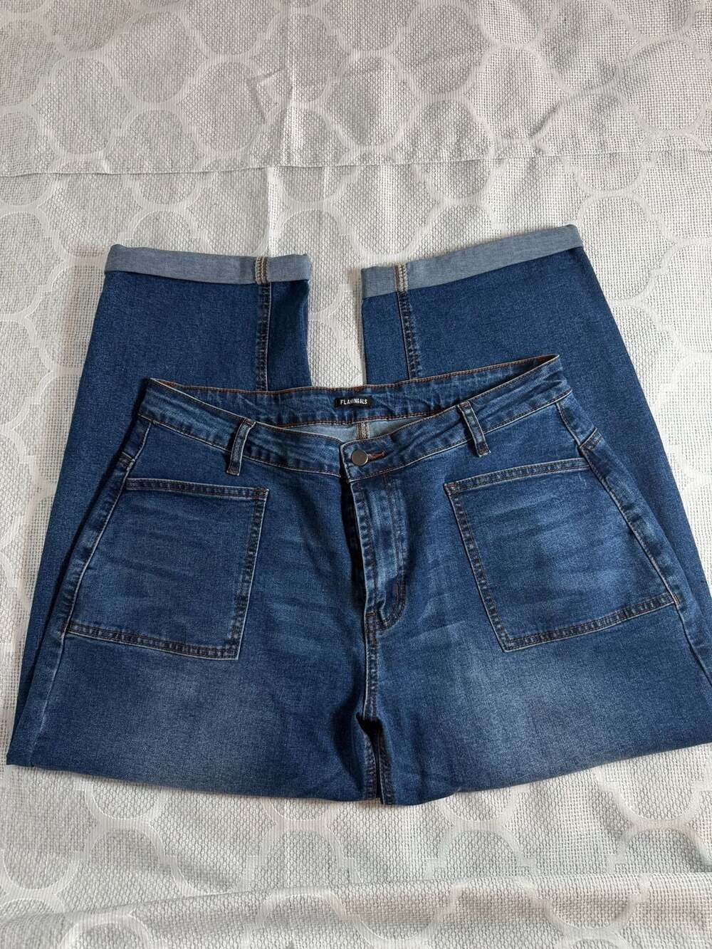 FLAMINGALS High Rise Barrel Leg Cropped Denim Pants Size 2XL Dark Wash